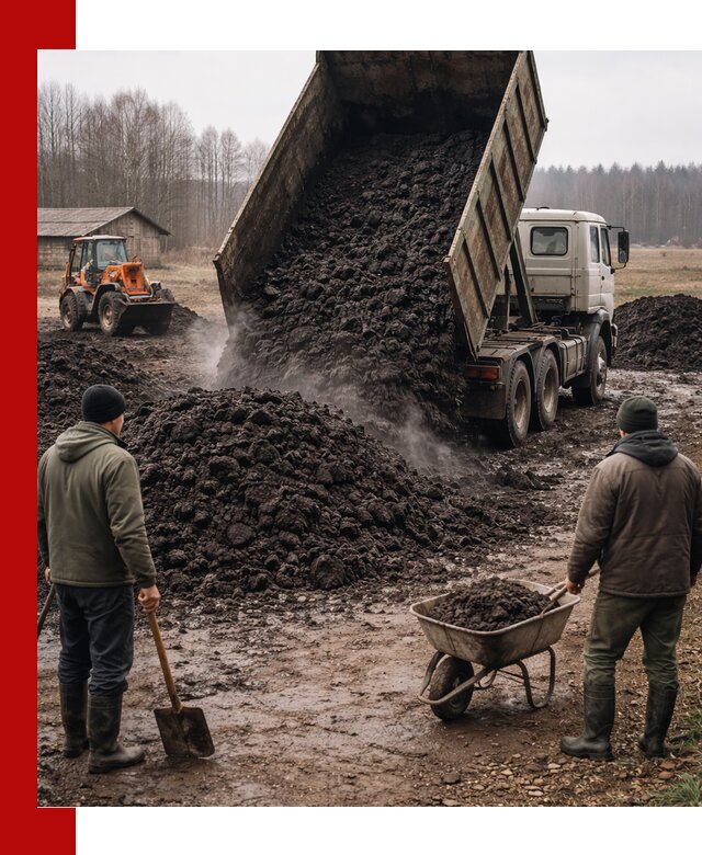 Доставка низинного торфа с разгрузкой и доставкой в Великом Новгороде