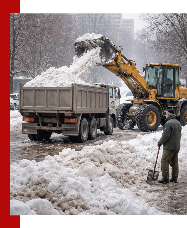 Вывоз снега грузовой техникой в Великом Новгороде оперативно и чисто